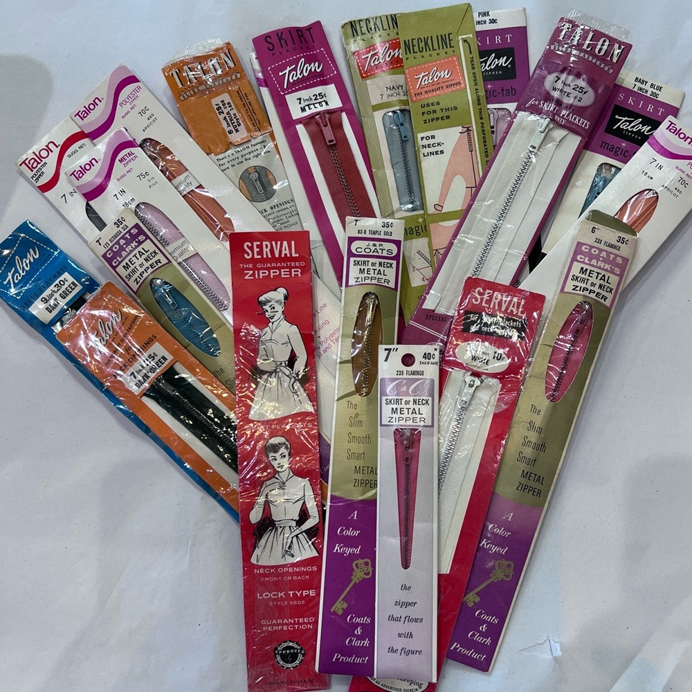 Vintage Metal Zippers 20 in packages Talon & Coats & Clarks